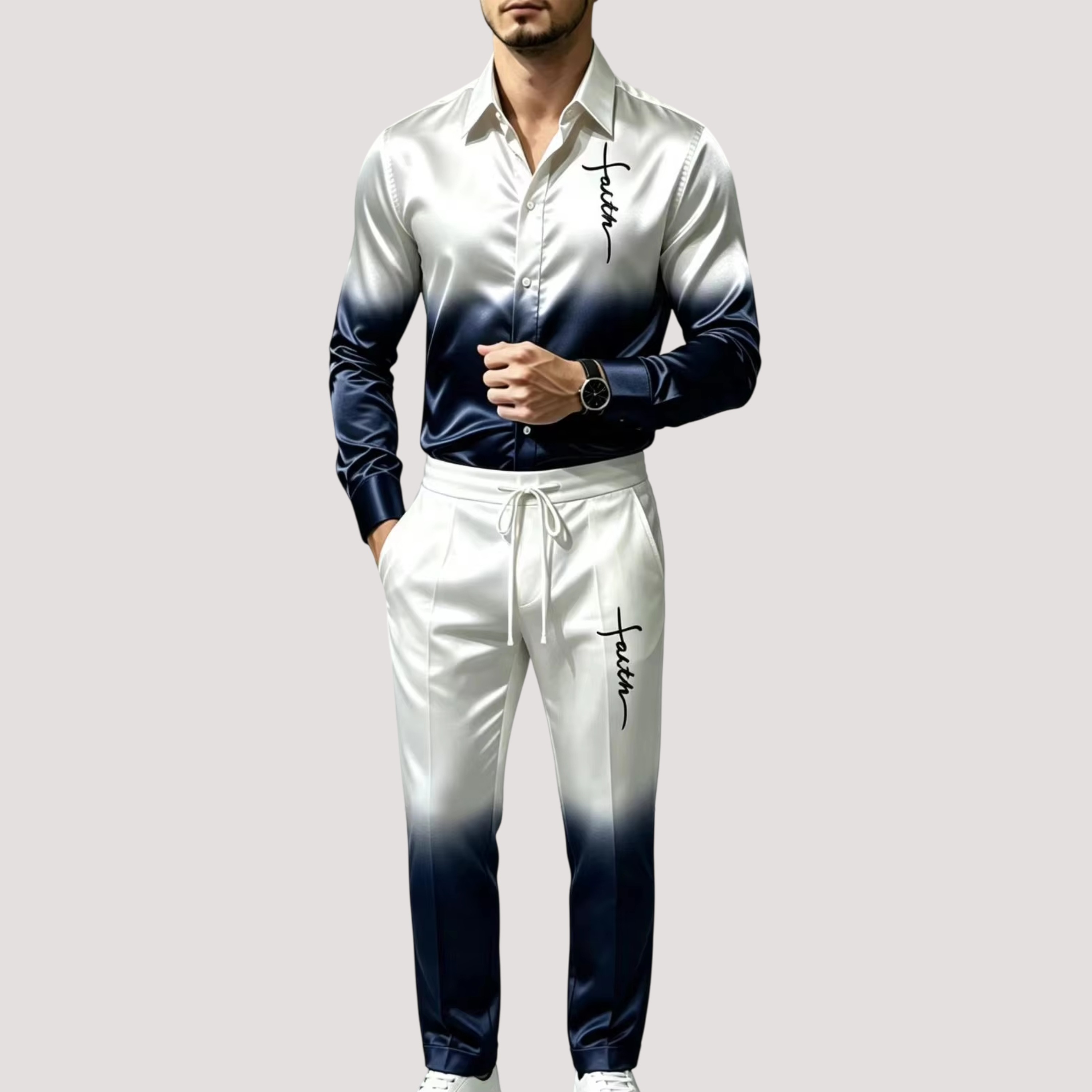 Mens Fashion Clothes - Men's Satin Silk Sports Suit Two-Piece
