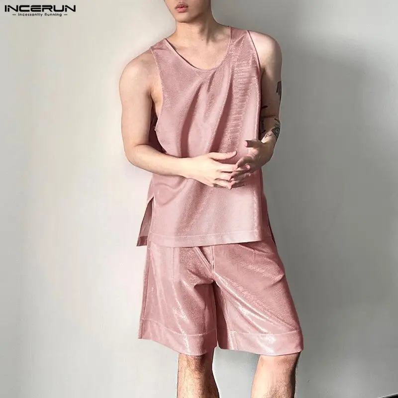 INCERUN Men's Sets Shiny Solid - огляд і ціна Mens Fashion Summer