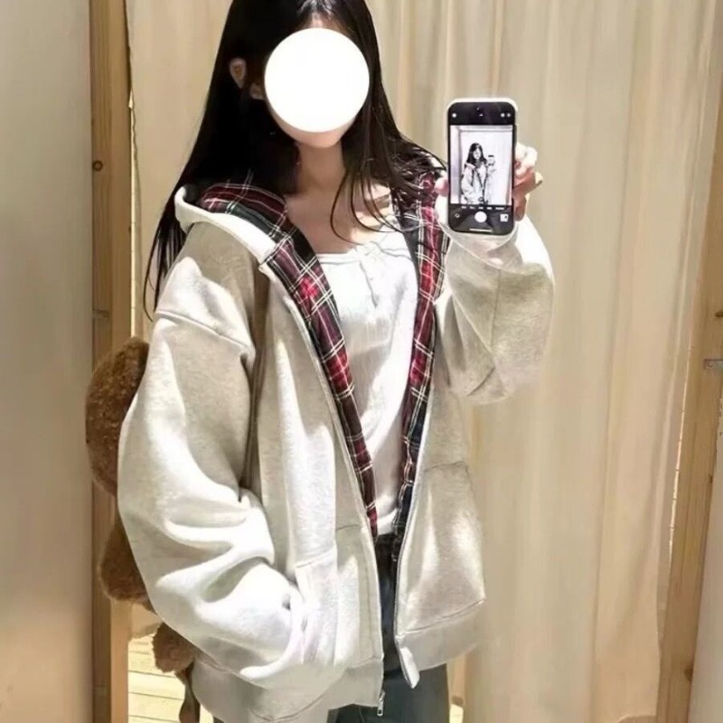 2026 Autumn New Plaid Lining S - огляд і ціна Mens Fashion Zip Up Hoodies